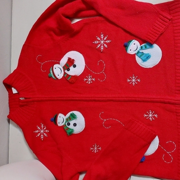 Classic Elements Red Sweater Full Zip Snowman 3D Holiday Ribbed Trim Size Large - Picture 8 of 12